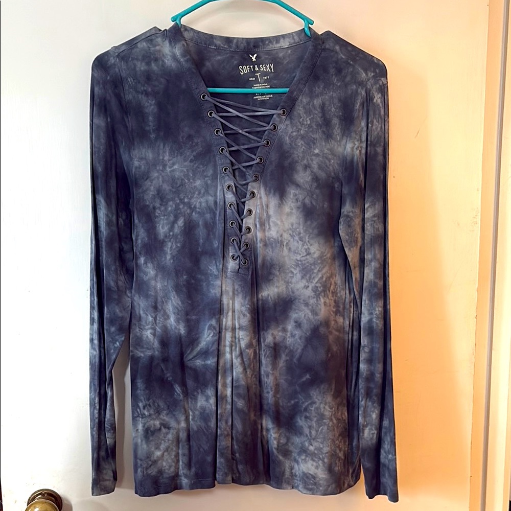 Women's Blue Tie-Dye Top